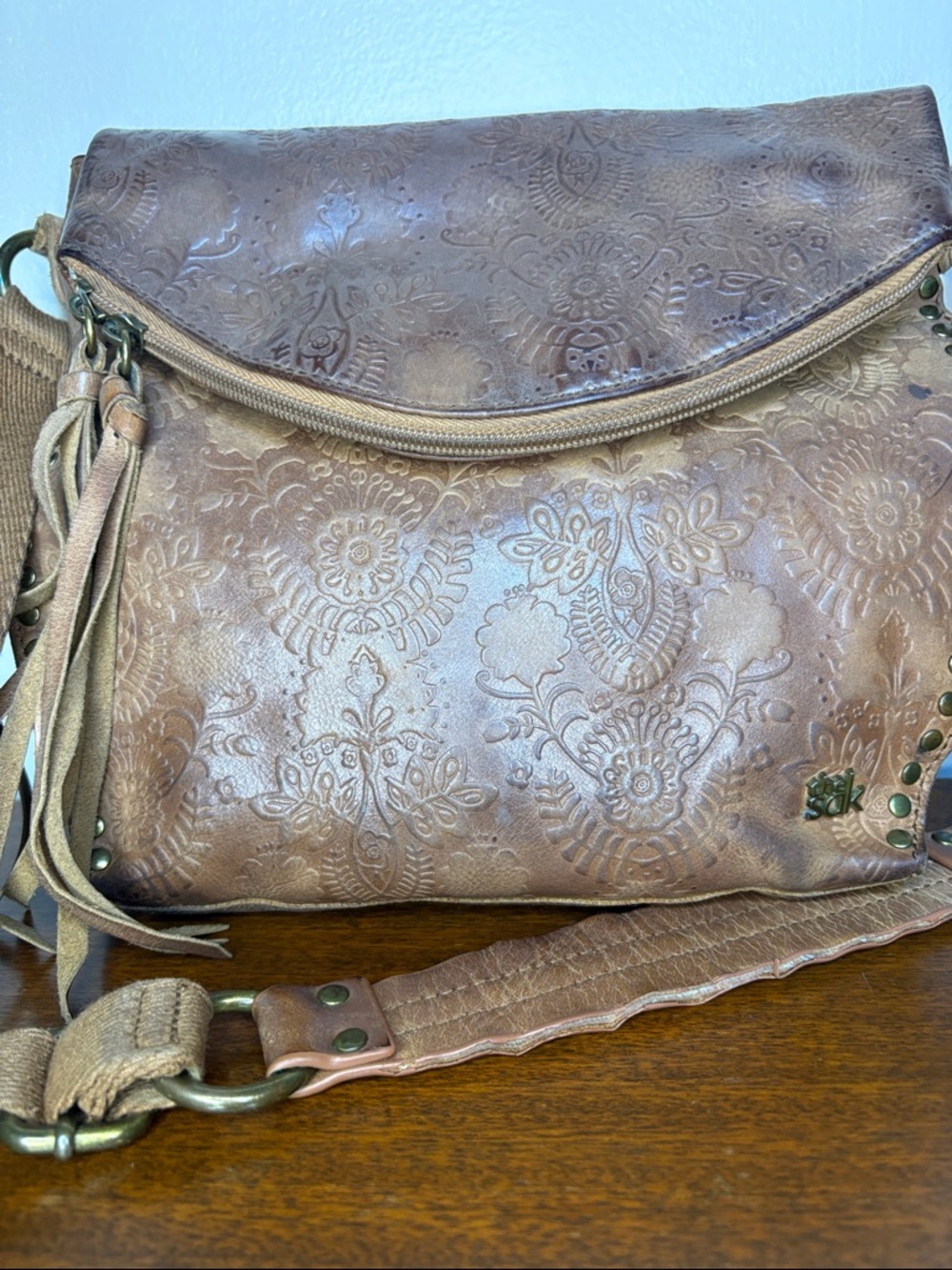 The Sak Embroidered Brown Leather Crossbody Bag - Picture 3 of 12